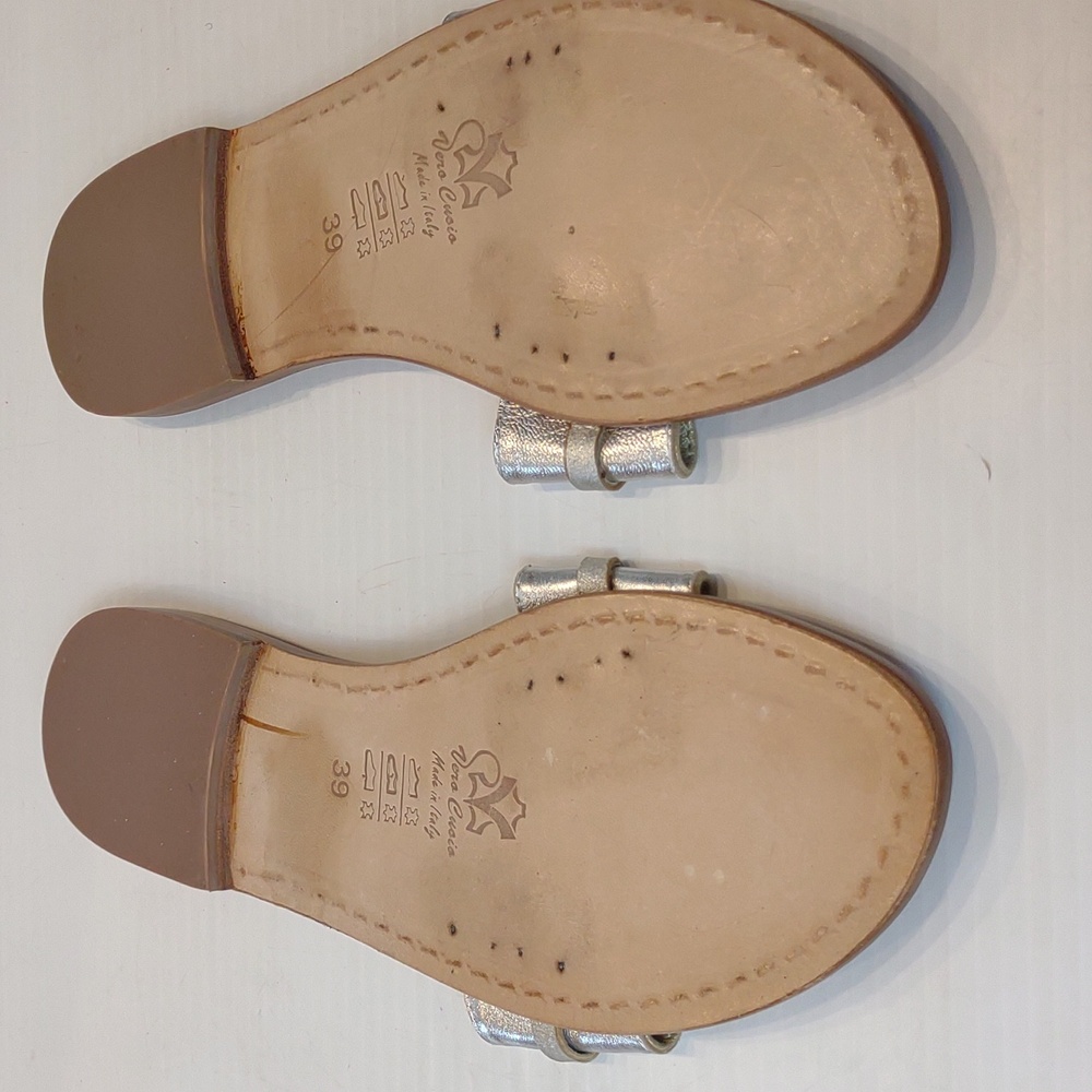 Italian Handmade Positano Moda All Leather Slides Lion Medallion Silvery Vamp - Picture 10 of 10